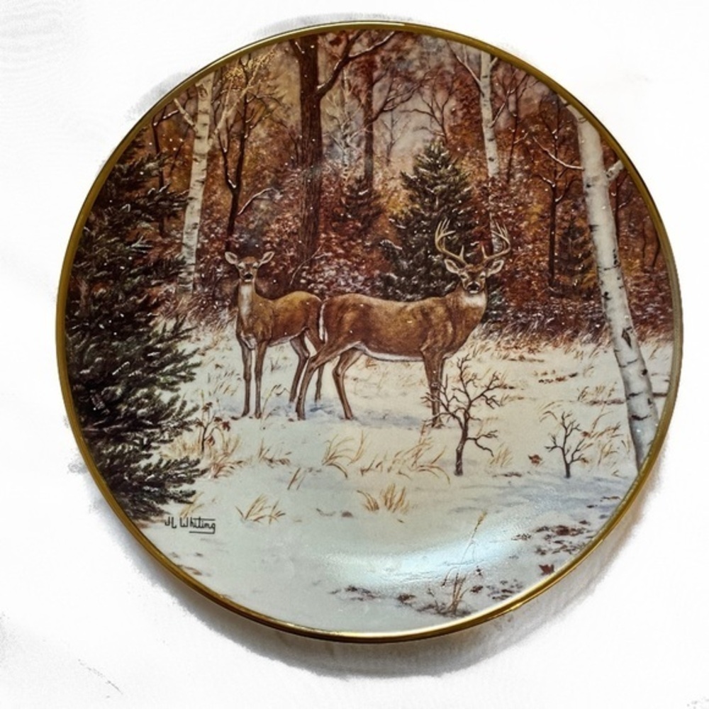 In the winter woods by L. J whitimg decorative dear plate 8"By 8"